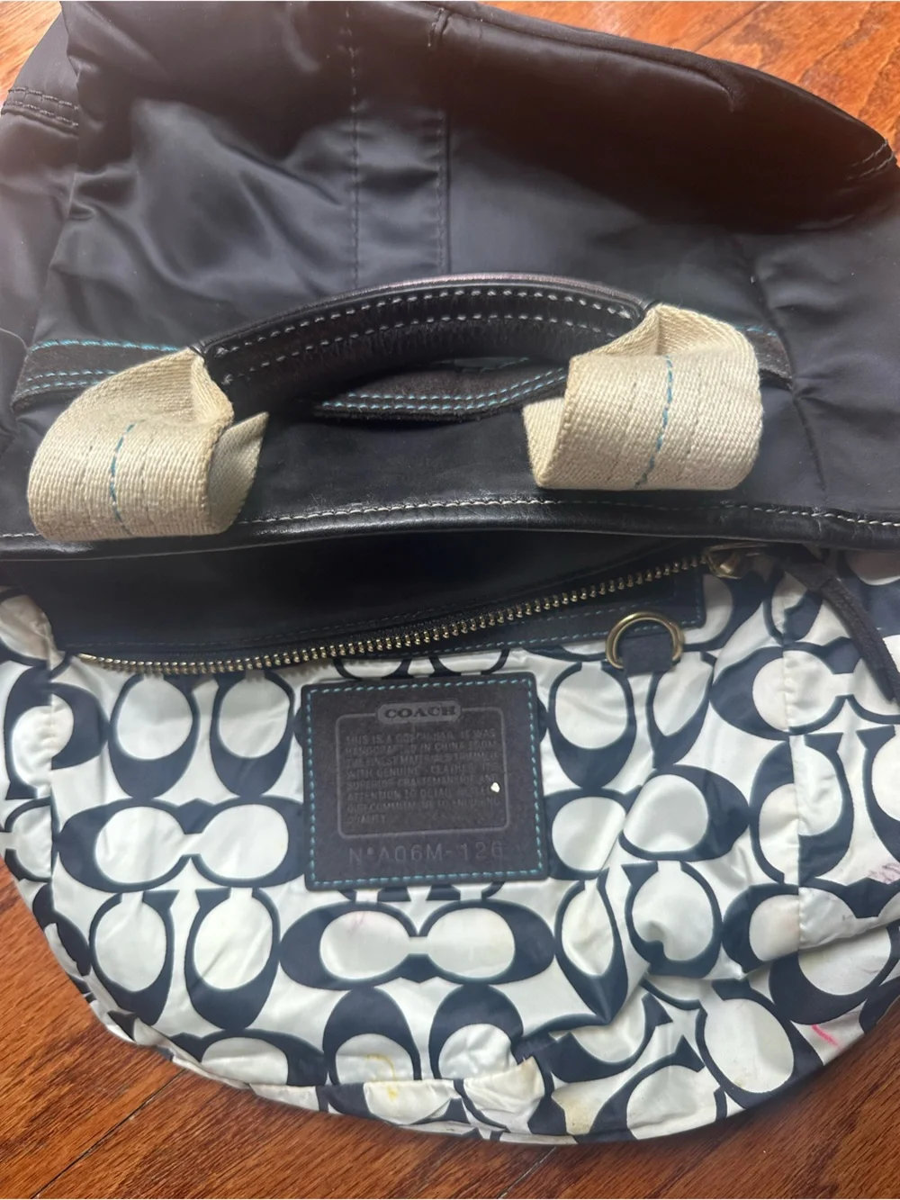 Vintage Coach Black Tote Bag with Teal Accent - Women Bags